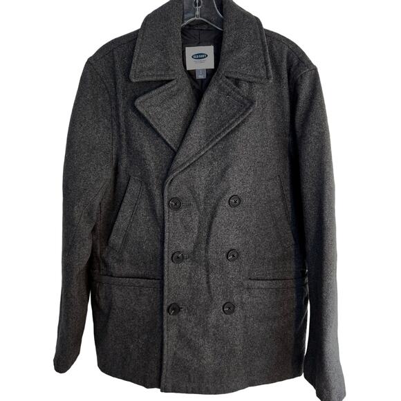 Old Navy Women's Coat Gray Small S Petite P Pea Double Breast Wool Jacket Junior - Picture 1 of 10